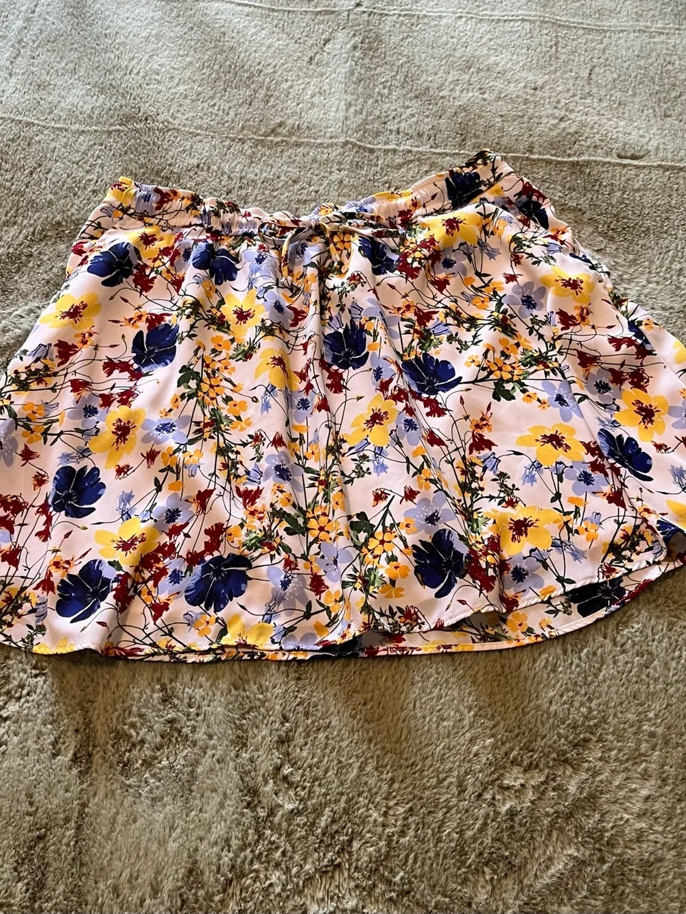 Banana Republic Floral Smocked Mini Skirt - Pockets Cream, Blue & Yellow
